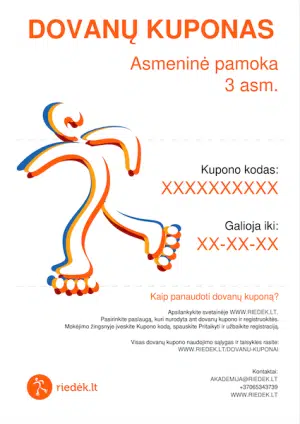 Dovanų kuponas: asmeninė pamoka 3 asm.